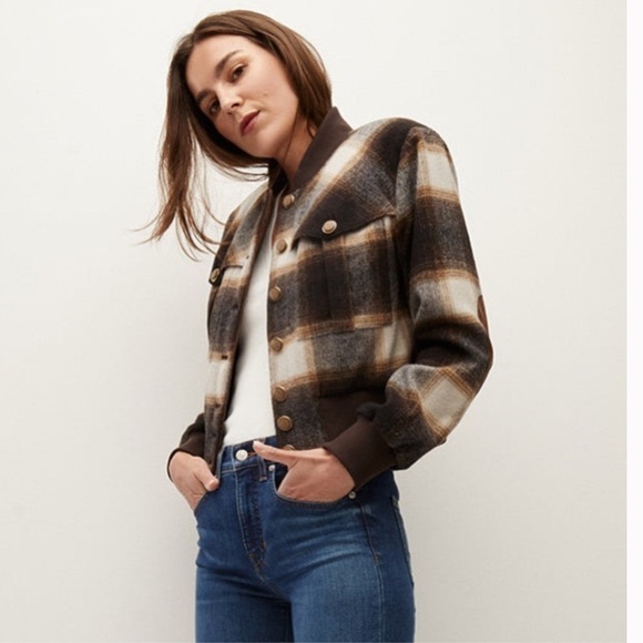 🤎Veronica Beard Stanley Bomber Jacket in Multi Color Plaid SZ 10 Elbow patches - Picture 7 of 16